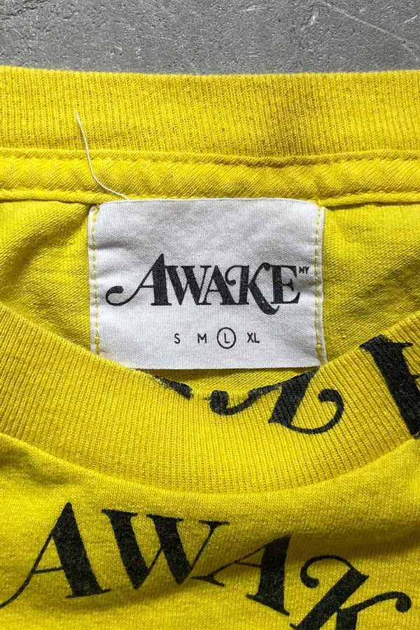 MADE IN USA ALL OVER PRINT LOGO T-SHIRT / YELLOW [SIZE: L USED]