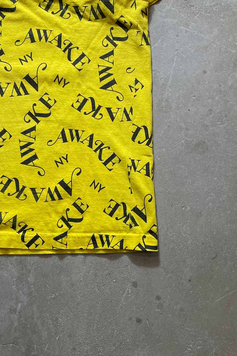 MADE IN USA ALL OVER PRINT LOGO T-SHIRT / YELLOW [SIZE: L USED]