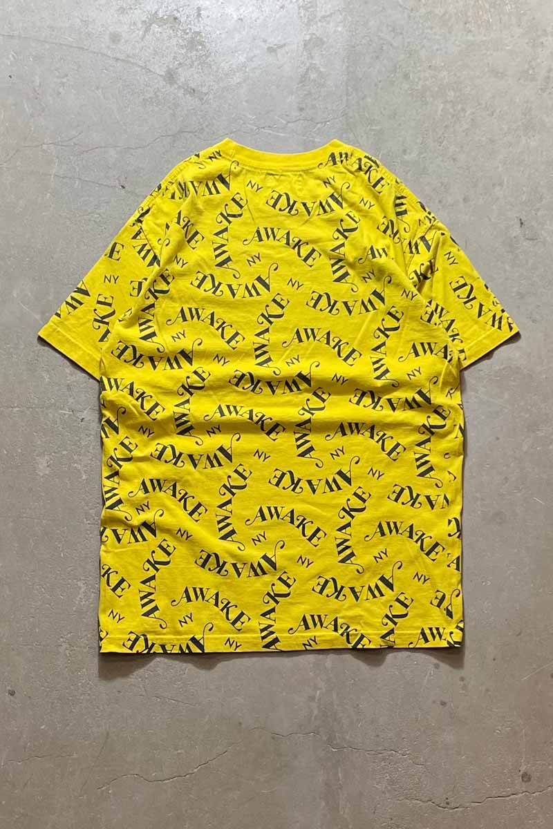 MADE IN USA ALL OVER PRINT LOGO T-SHIRT / YELLOW [SIZE: L USED]