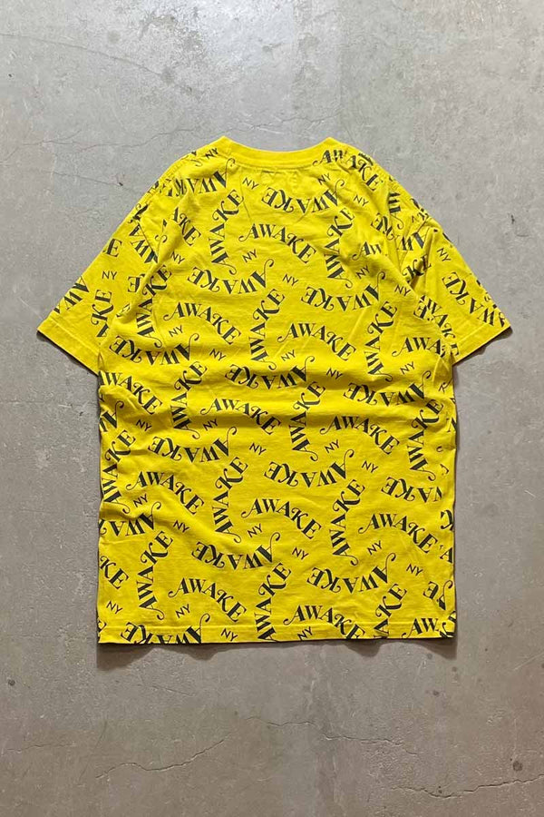 MADE IN USA ALL OVER PRINT LOGO T-SHIRT / YELLOW [SIZE: L USED]
