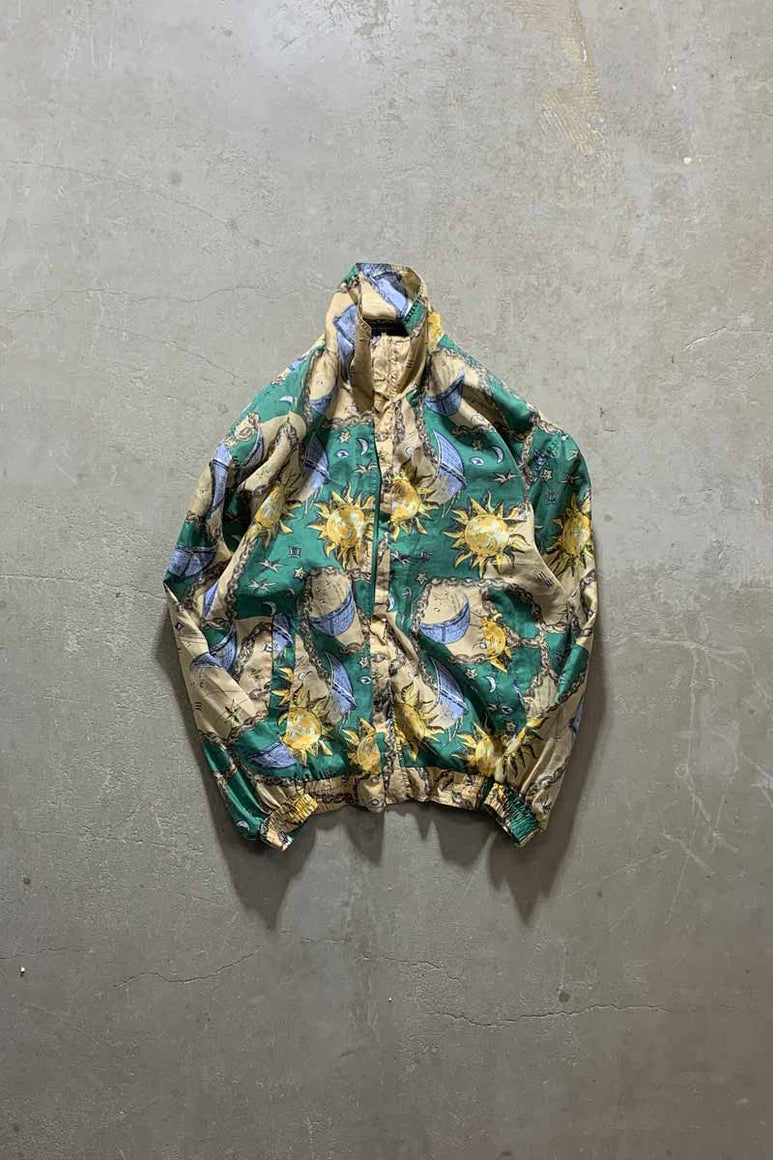 90'S DESIGN ZIP UP SILK JACKET / MULTI [SIZE: M USED]