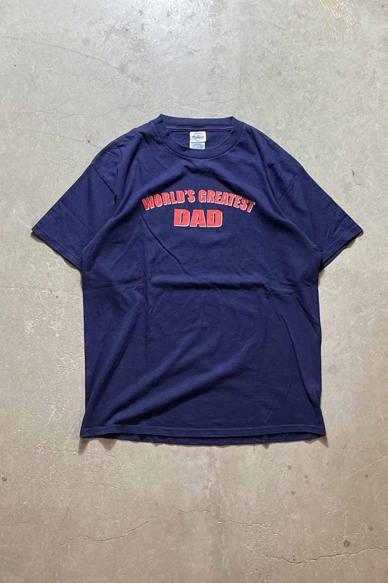 90'S-00'S WORLD'S GREATEST DAD MESSAGE T-SHIRT / NAVY [SIZE: L USED]