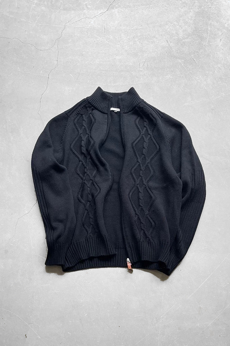 MADE IN ITALY 90'S VIRGIN WOOL DRIVERS KNIT SWEATER / BLACK [SIZE: L USED]