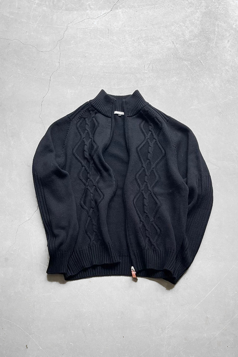 MADE IN ITALY 90'S VIRGIN WOOL DRIVERS KNIT SWEATER / BLACK [SIZE: L USED]