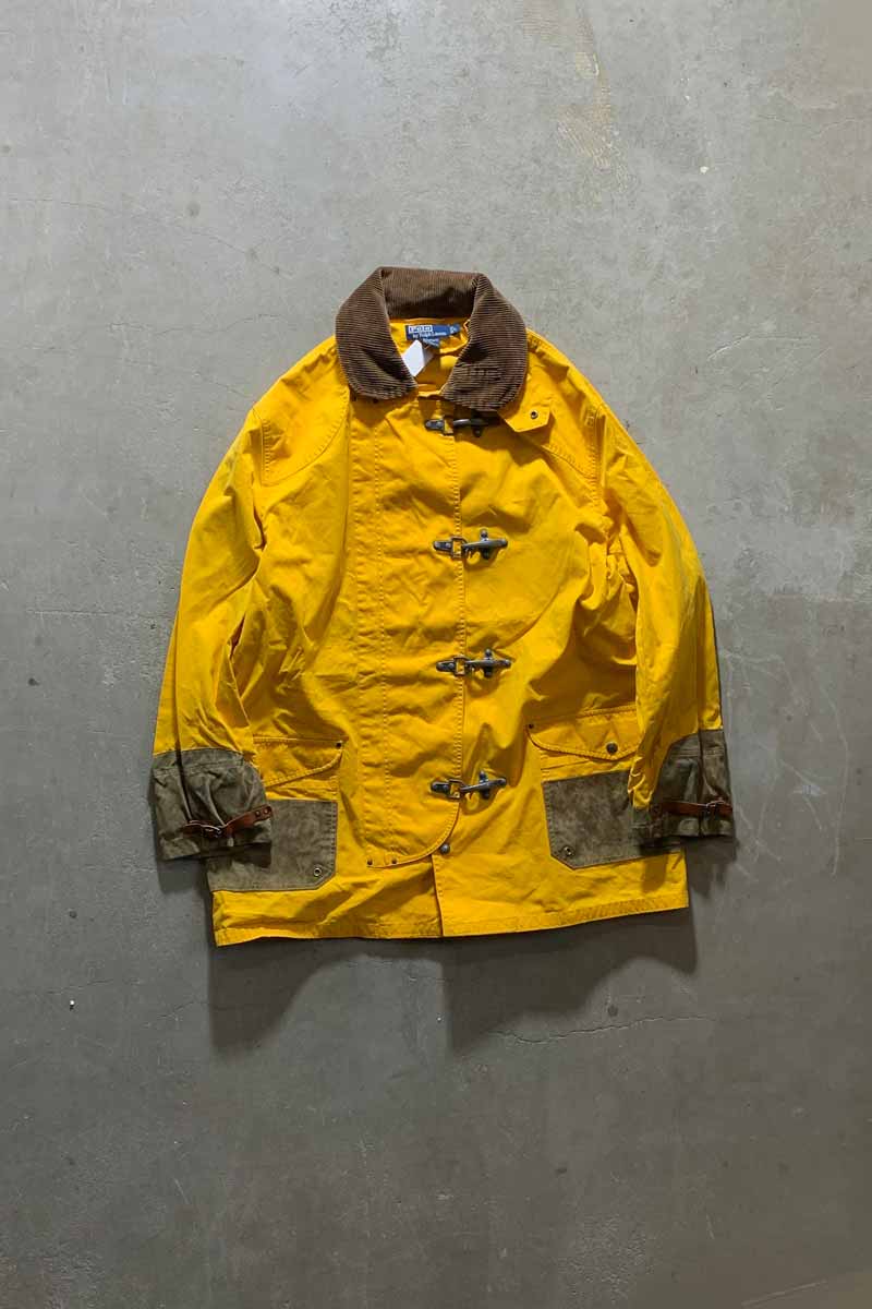 90's COTTON NYLON FIREMAN JACKET / YELLOW [SIZE: L USED]