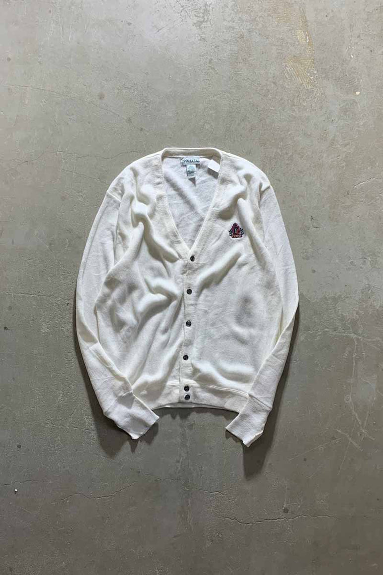 MADE IN MEXICO 90'S ACRYLIC KNIT CARDIGAN / WHITE [SIZE: L USED]