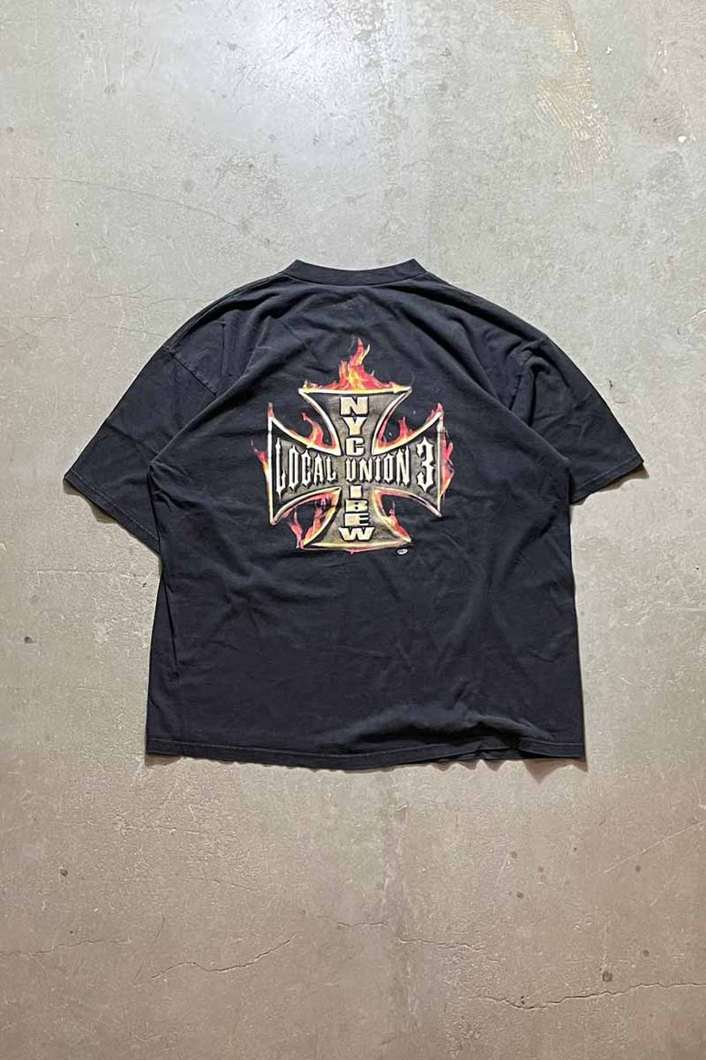 MADE IN USA EARLY 00'S Y2K NEW YORK CITY ELECTRICIAN T-SHIRT / BLACK [SIZE: XL USED]