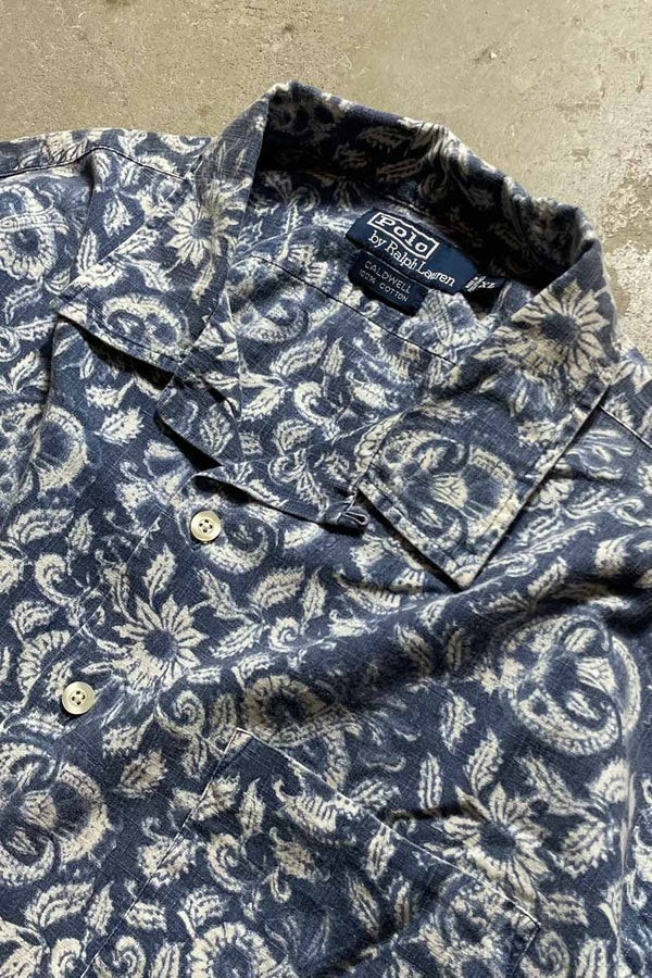 90'S S/S CALDWELL FLOWER PATTERN SHIRT / BLUE [SIZE: XL USED]