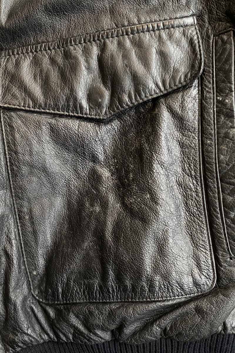 90'S BACK EMBROIDERY A-2 FLIGHT LEATHER JACKET / BLACK [SIZE: L USED]