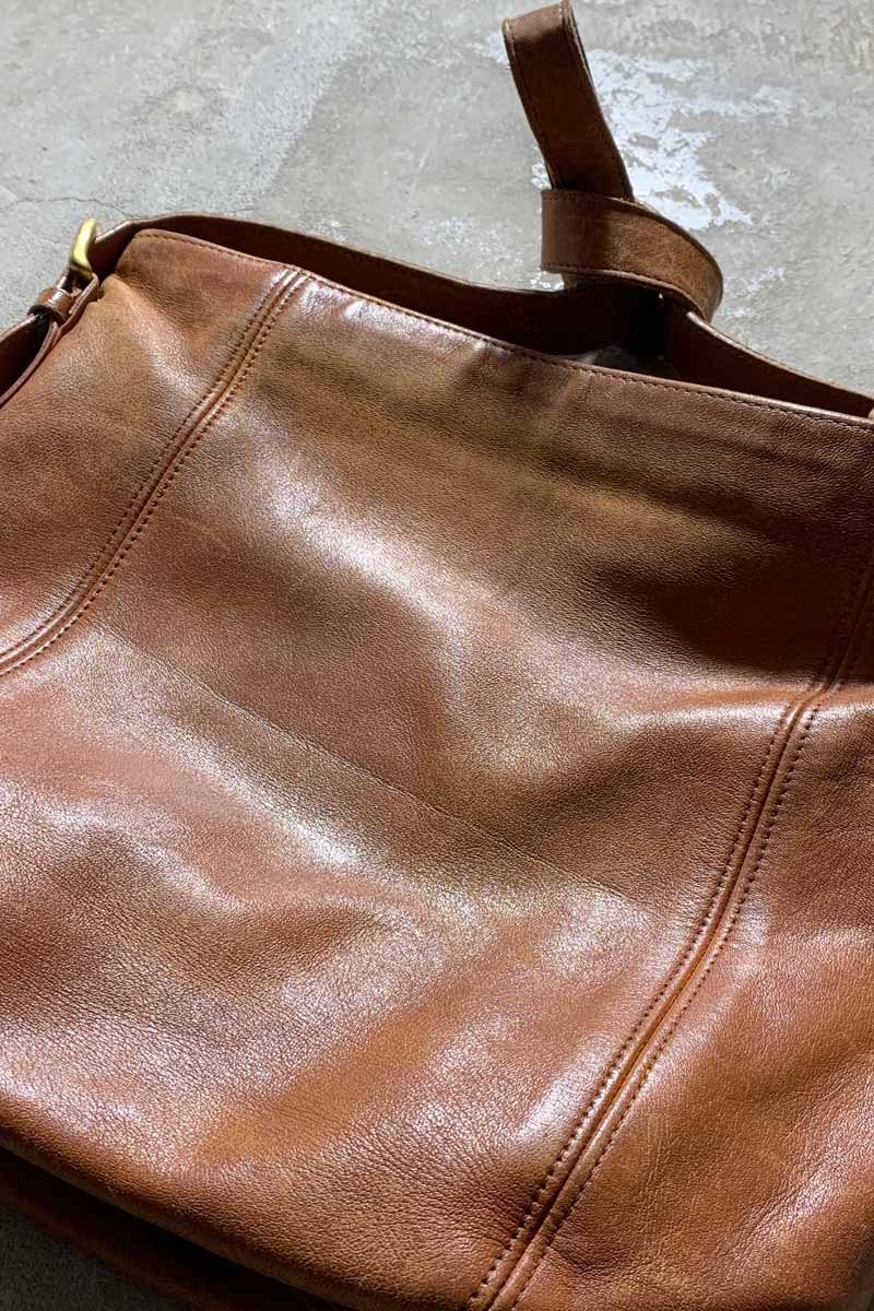 MADE IN USA 80'S MEDIUM LEATHER SHOULDER BAG / BROWN [SIZE: ONE SIZE USED]