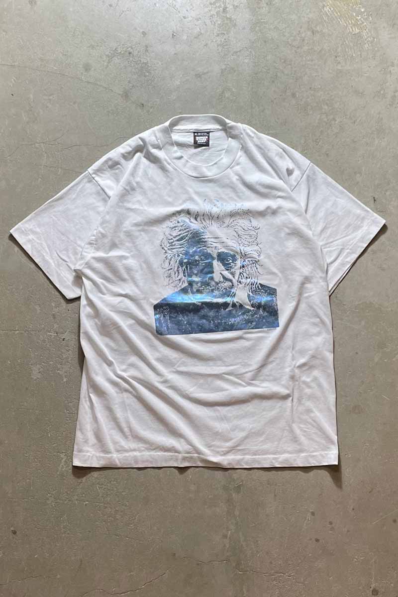 MADE IN USA 89'S EINSTEIN FOIL PRINT T-SHIRT / WHITE [SIZE: XL USED]