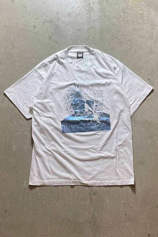 MADE IN USA 89'S EINSTEIN FOIL PRINT T-SHIRT / WHITE [SIZE: XL USED]