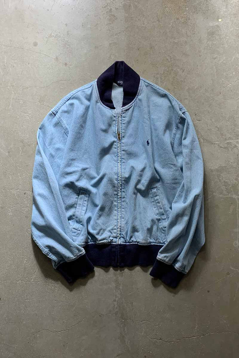MADE IN USA 80'S ZIP DENIM JACKET / LIGHT INDIGO [SIZE: L USED]