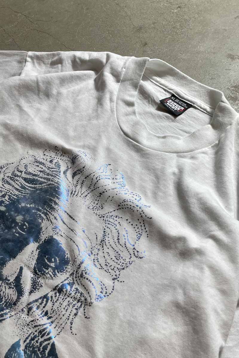 MADE IN USA 89'S EINSTEIN FOIL PRINT T-SHIRT / WHITE [SIZE: XL USED]