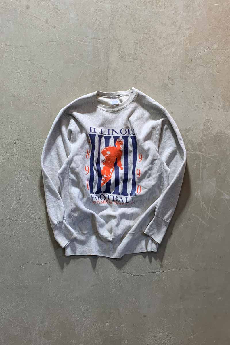 MADE IN USA 90'S REVERSE WEAVE ILLINOIS PRINT SWEATSHIRT / GRAY [SIZE: XL USED]