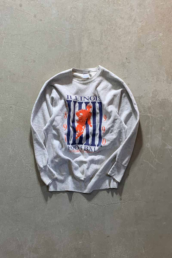 MADE IN USA 90'S REVERSE WEAVE ILLINOIS PRINT SWEATSHIRT / GRAY [SIZE: XL USED]