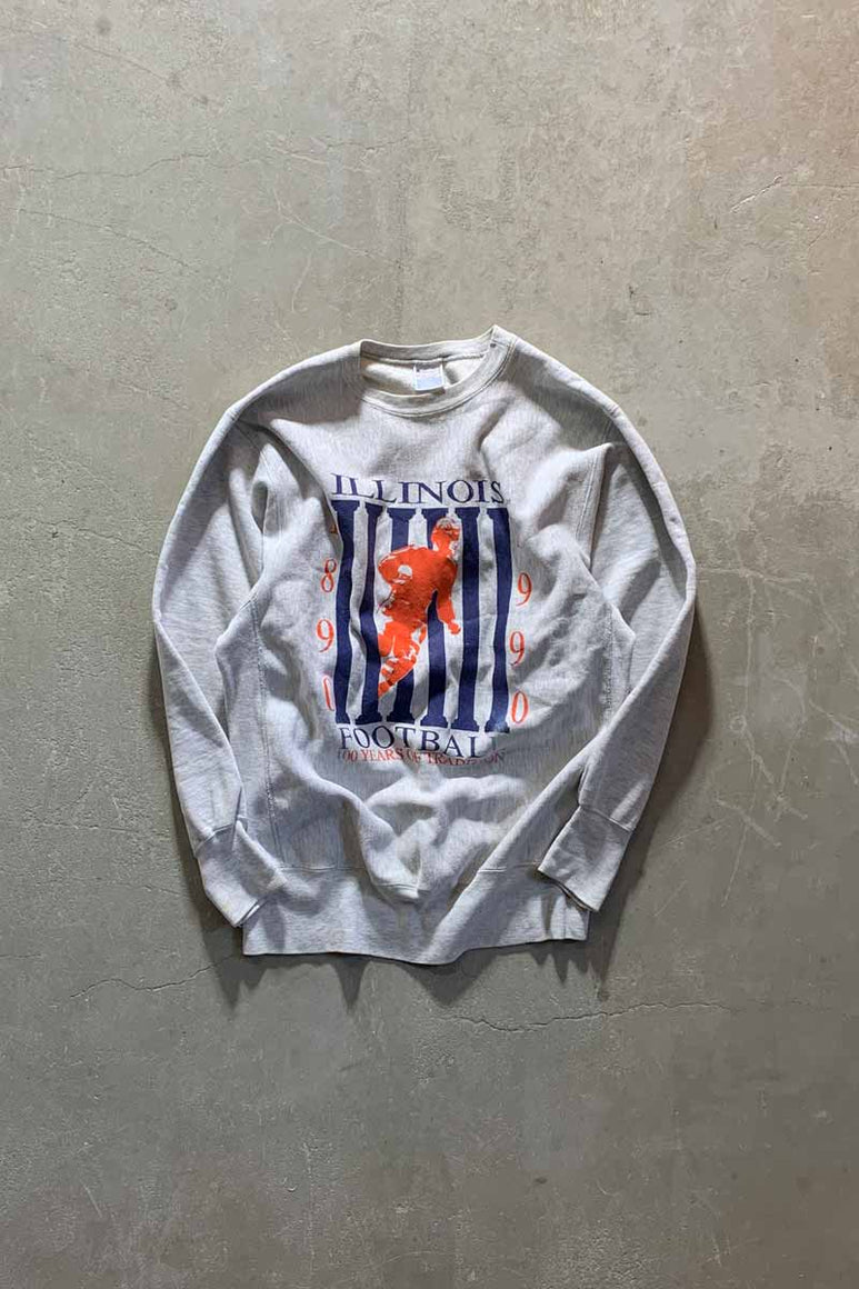 MADE IN USA 90'S REVERSE WEAVE ILLINOIS PRINT SWEATSHIRT / GRAY [SIZE: XL USED]