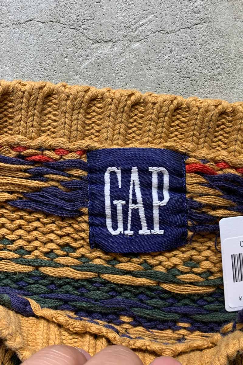 88'S-90'S NORDIC DESIGN COTTON KNIT SWEATER / MUSTARD [SIZE: L USED]