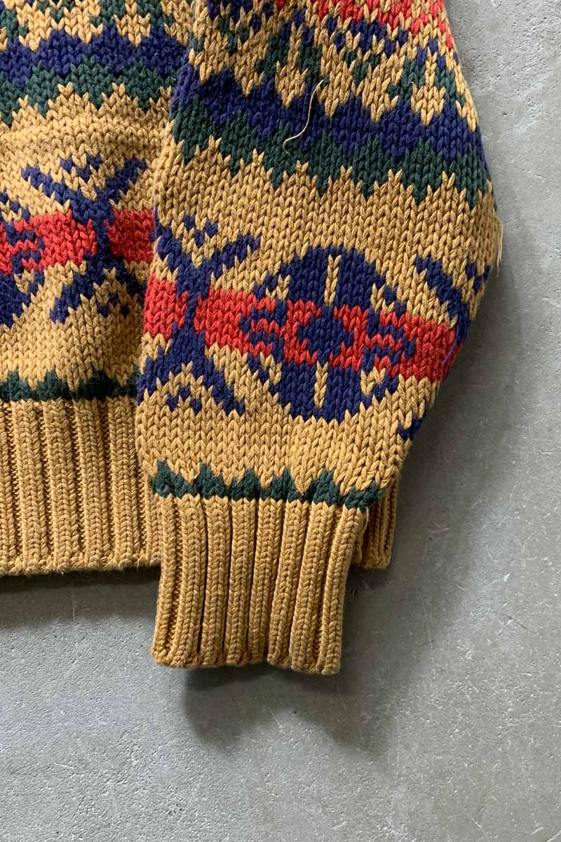 88'S-90'S NORDIC DESIGN COTTON KNIT SWEATER / MUSTARD [SIZE: L USED]