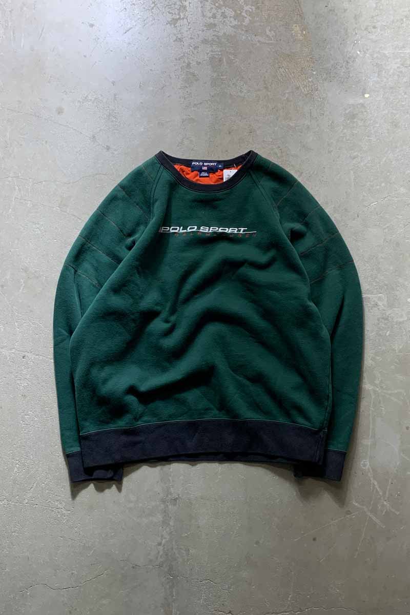 90'S RUGBY DESIGN LOGO SWEATSHIRT / GREEN [SIZE: XL USED]