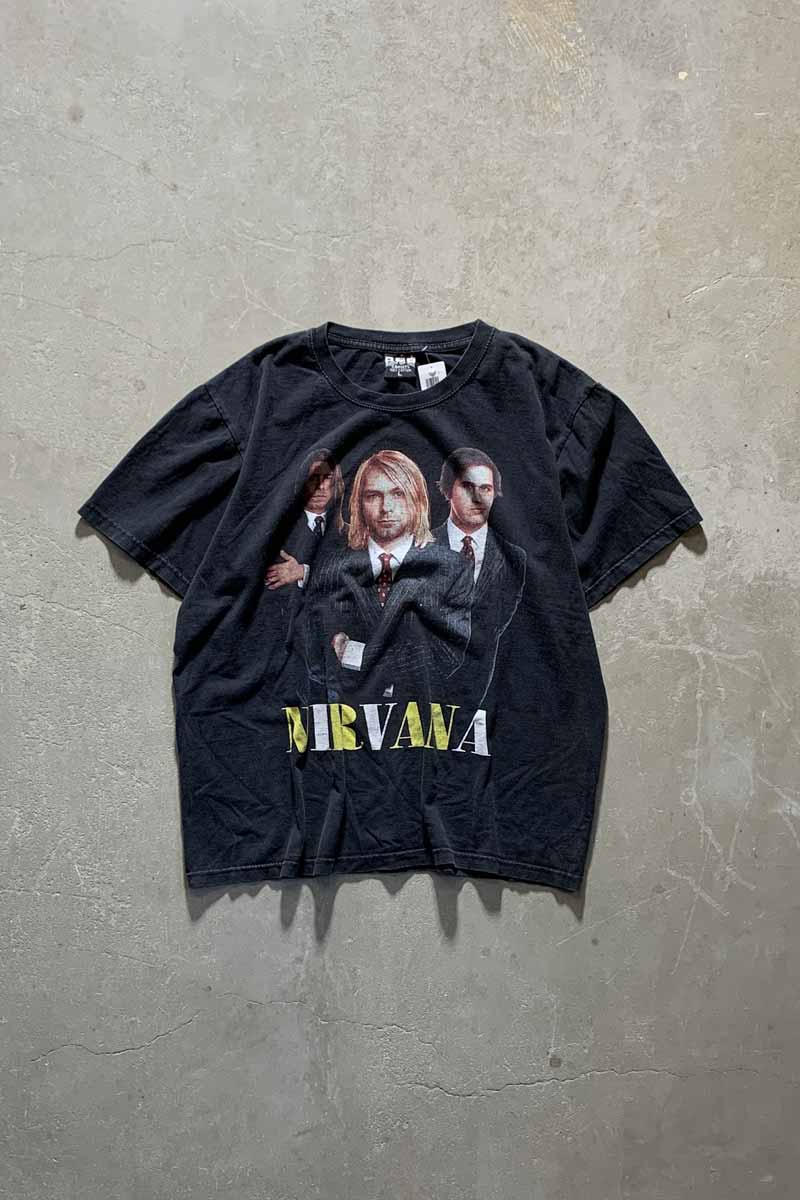 90'S NIRVANA FACE PRINT T-SHIRT / BLACK [SIZE: L USED]