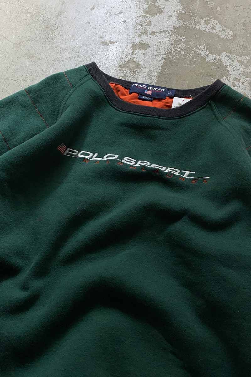90'S RUGBY DESIGN LOGO SWEATSHIRT / GREEN [SIZE: XL USED]