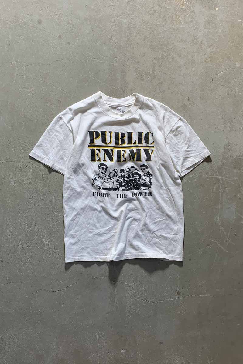 MADE IN USA 90'S PUBLIC ENEMY PRINT HIP HOP T-SHIRT / WHITE [SIZE: L USED]