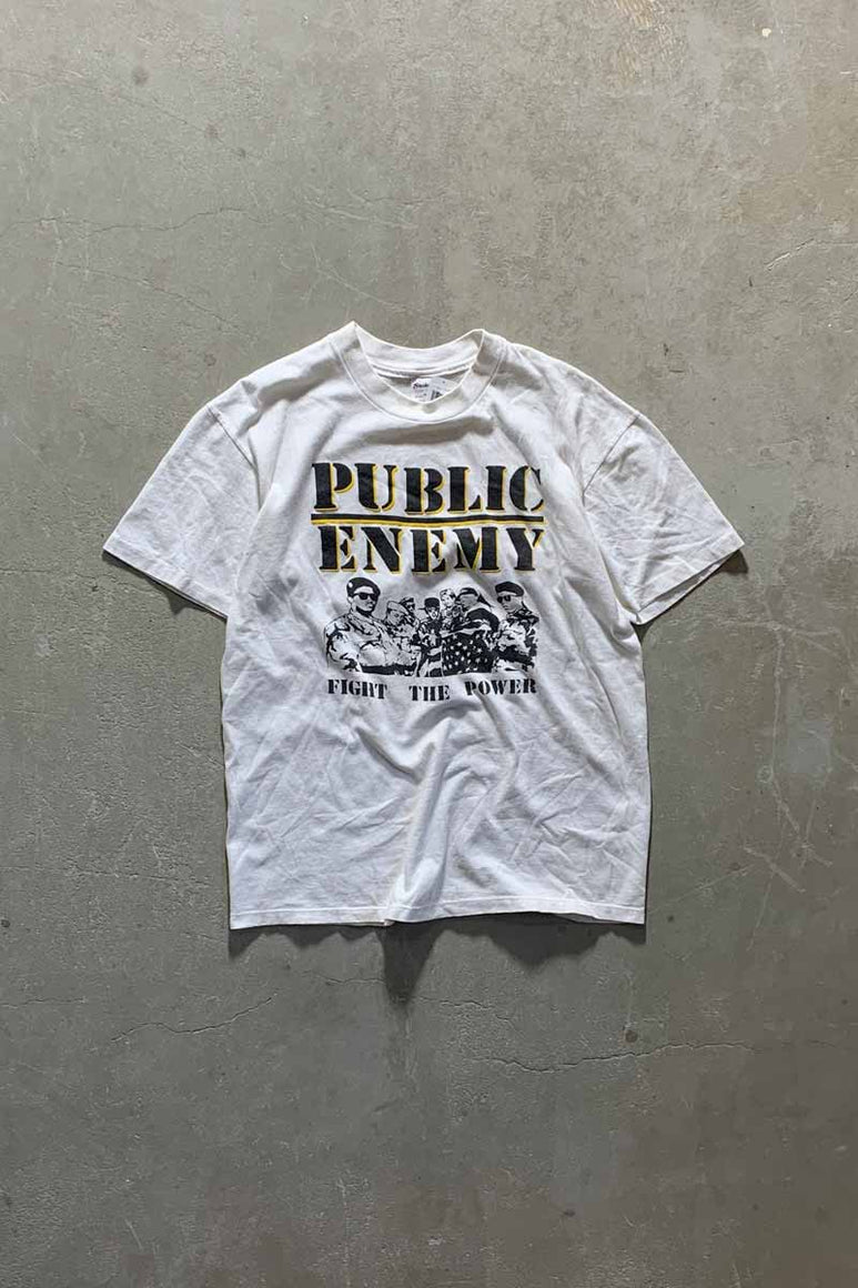 MADE IN USA 90'S PUBLIC ENEMY PRINT HIP HOP T-SHIRT / WHITE [SIZE: L USED]