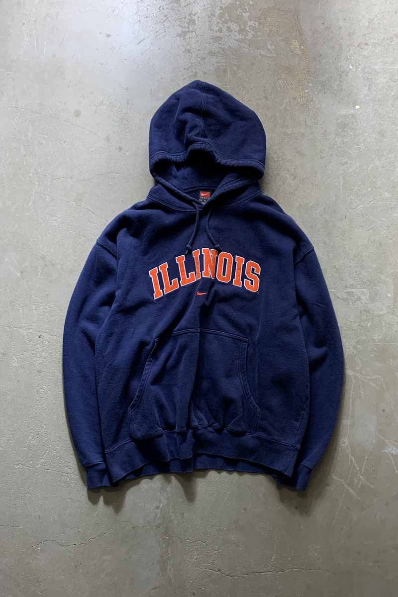 Y2K EARLY 00'S ILLINOIS EMBROIDERY SWEAT HOODIE / NAVY [SIZE: XL USED]