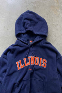 Y2K EARLY 00'S ILLINOIS EMBROIDERY SWEAT HOODIE / NAVY [SIZE: XL USED]