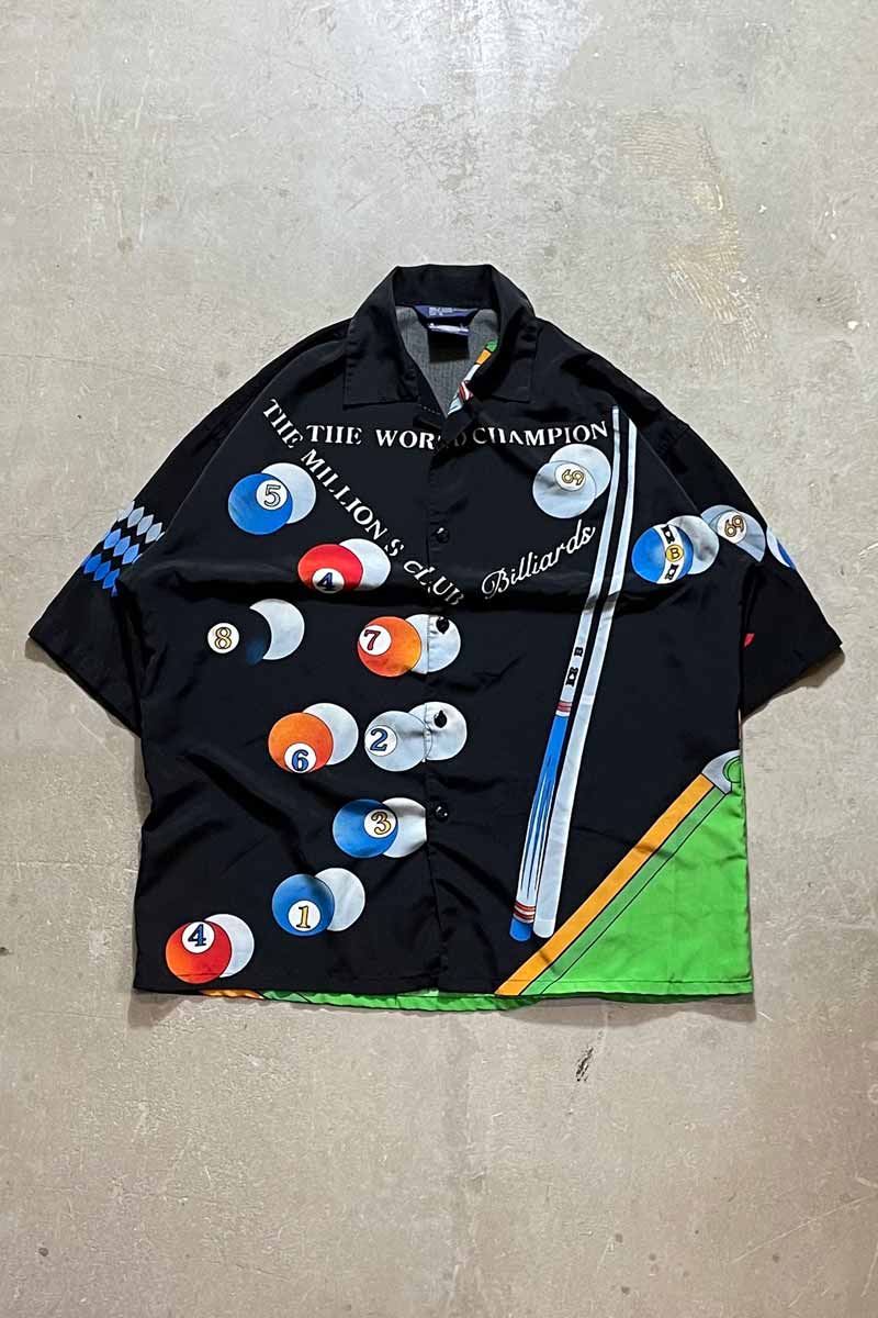 90'S BILLIARDS S/S OPEN COLLAR SHIRT / BLACK [SIZE: XL USED]