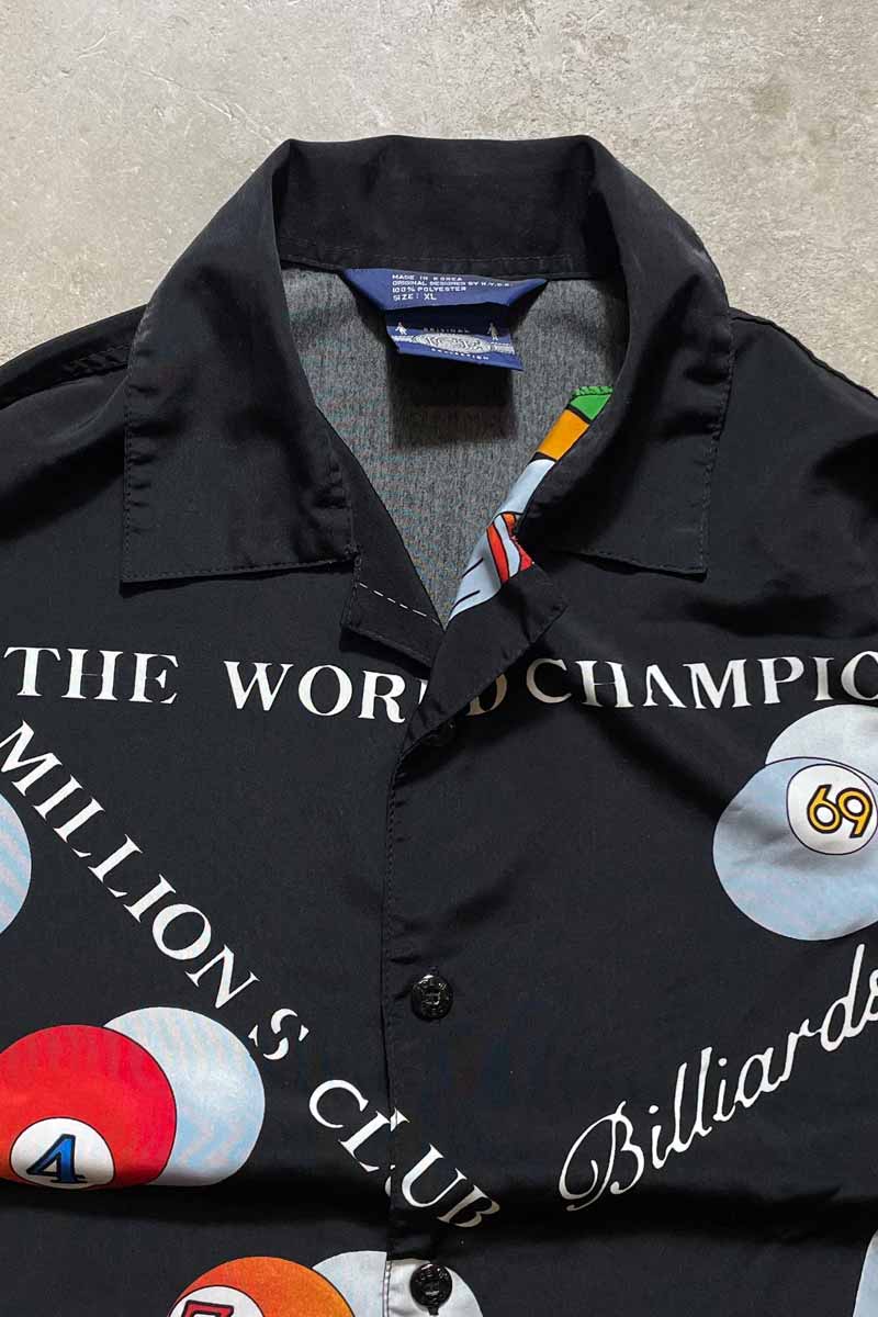 90'S BILLIARDS S/S OPEN COLLAR SHIRT / BLACK [SIZE: XL USED]