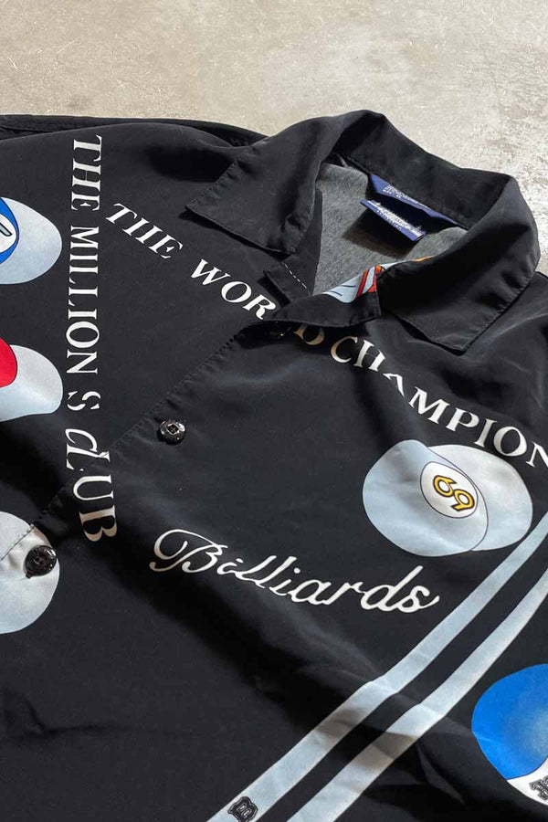 90'S BILLIARDS S/S OPEN COLLAR SHIRT / BLACK [SIZE: XL USED]