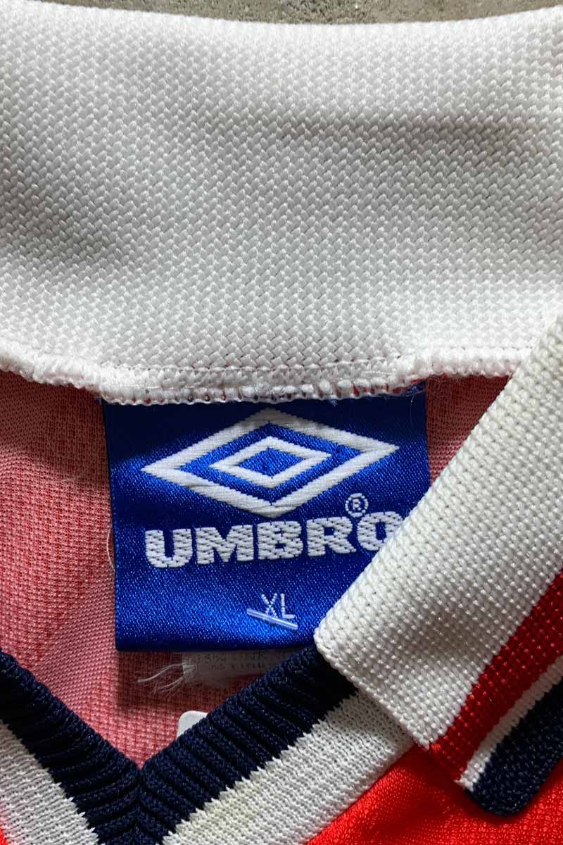 MADE IN ENGLAND 97-98'S NORWAY FOOTBALL GAME SHIRT / RED [SIZE: XL USED]