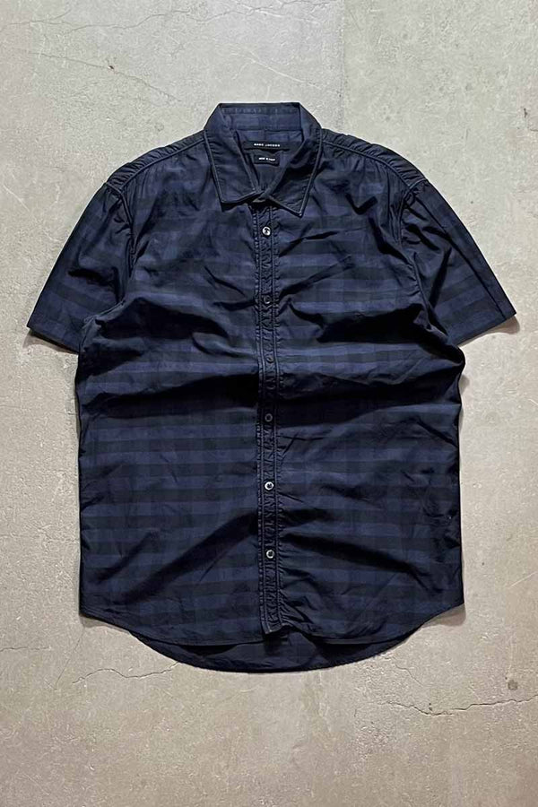 MADE IN ITALY 11'S COTTON CHECK S/S SHIRT / NAVY [SIZE: L Equivalent USED]