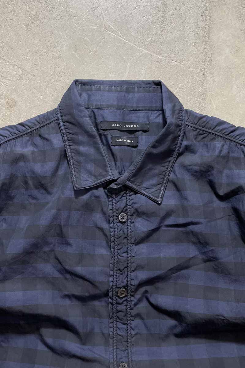 MADE IN ITALY 11'S COTTON CHECK S/S SHIRT / NAVY [SIZE: L Equivalent USED]