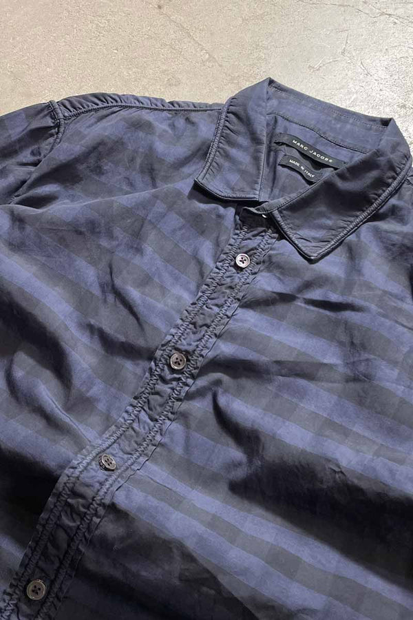 MADE IN ITALY 11'S COTTON CHECK S/S SHIRT / NAVY [SIZE: L Equivalent USED]