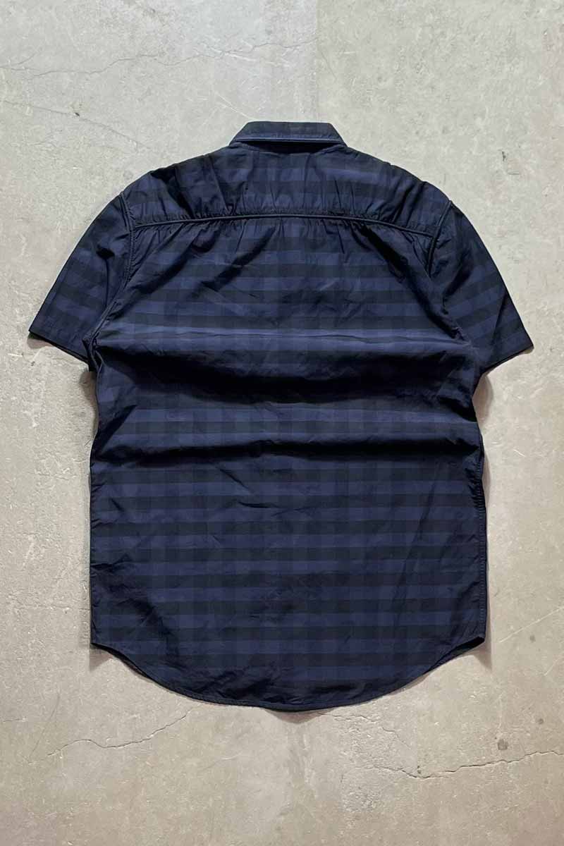 MADE IN ITALY 11'S COTTON CHECK S/S SHIRT / NAVY [SIZE: L Equivalent USED]