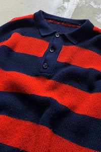 L/S BORDER POLO KNIT SWEATER / RED [SIZE: L USED]