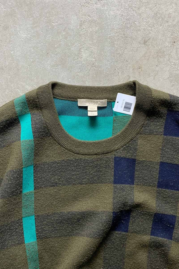 COTTON WOOL CASHMERE CHECK SWEATER / KHAKI [SIZE: XL USED]