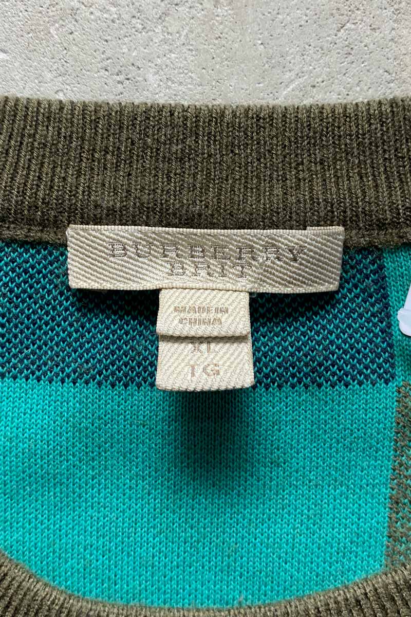 COTTON WOOL CASHMERE CHECK SWEATER / KHAKI [SIZE: XL USED]