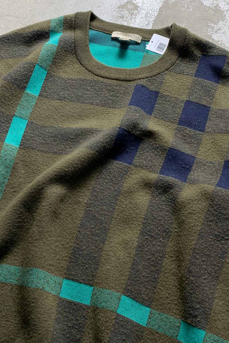 COTTON WOOL CASHMERE CHECK SWEATER / KHAKI [SIZE: XL USED]