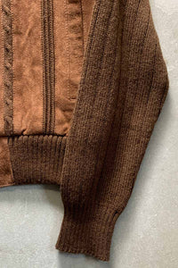 80'S SUEDE LEATHER ACRYLIC KNIT JACKET / BROWN [SIZE: L USED]