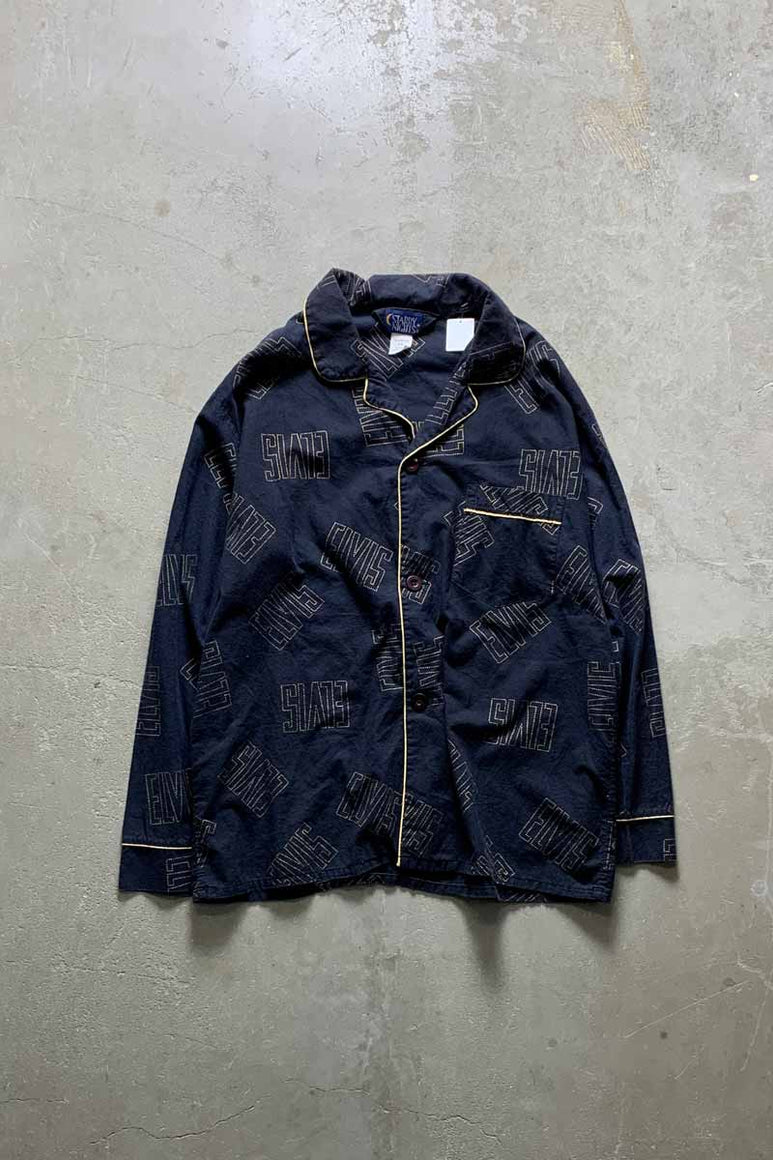 80'S L/S ELVIS DESIGN PAJAMA SHIRT / NAVY [SIZE: L USED]