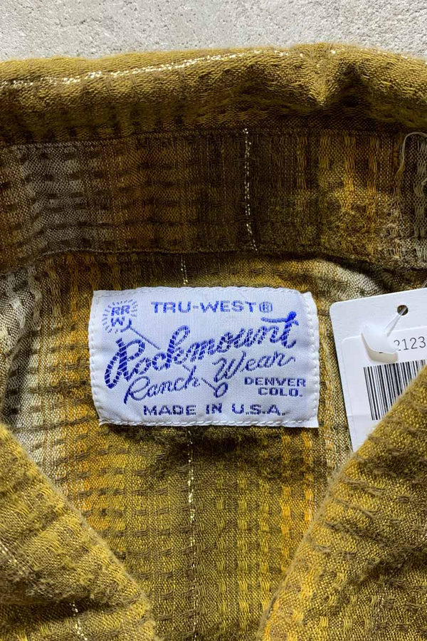 MADE IN USA 70'S L/S OMBRE CHECK WESTERN SHIRT / MUSTARD [SIZE: XL USED]