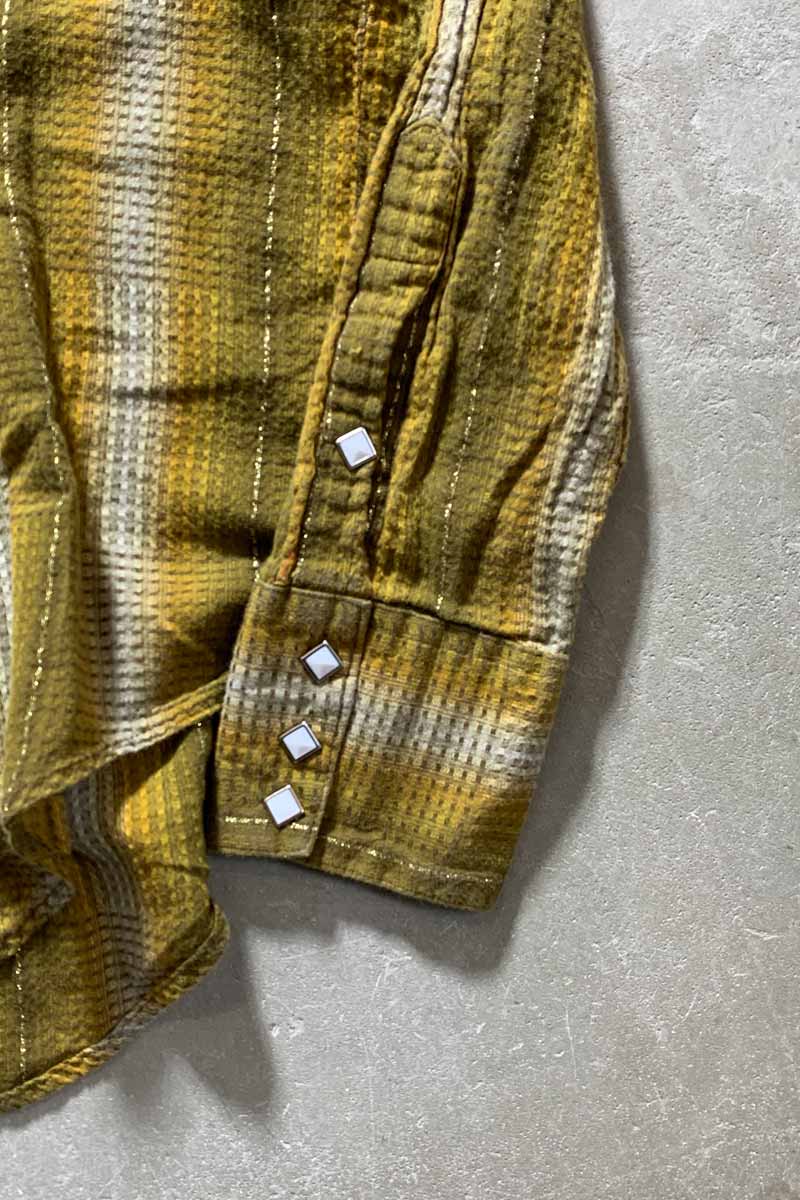 MADE IN USA 70'S L/S OMBRE CHECK WESTERN SHIRT / MUSTARD [SIZE: XL USED]