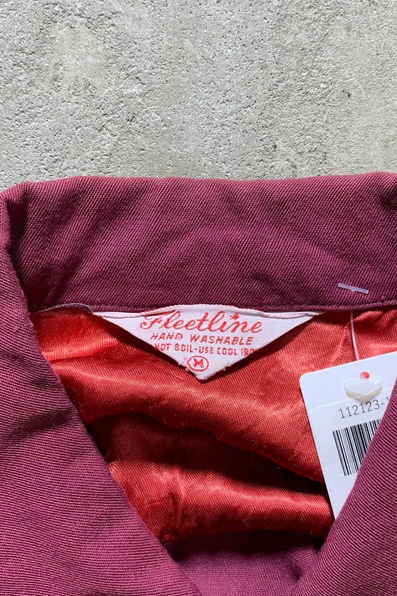 70'S L/S OPEN COLLAR RAYON WESTERN SHIRT / RED [SIZE: M USED]