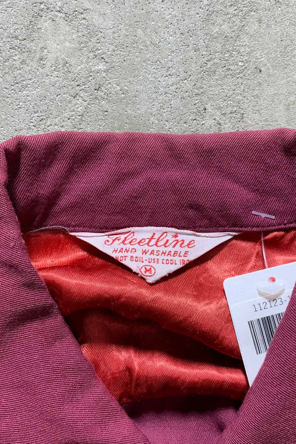 70'S L/S OPEN COLLAR RAYON WESTERN SHIRT / RED [SIZE: M USED]