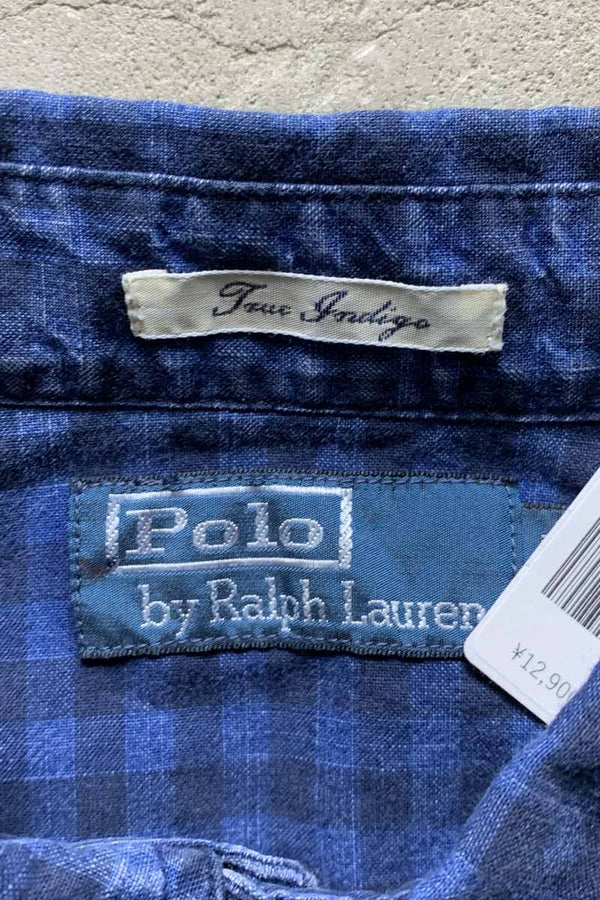 90'S L/S BLUE INDIGO CHECK WORK SHIRT / NAVY [SIZE: M USED]