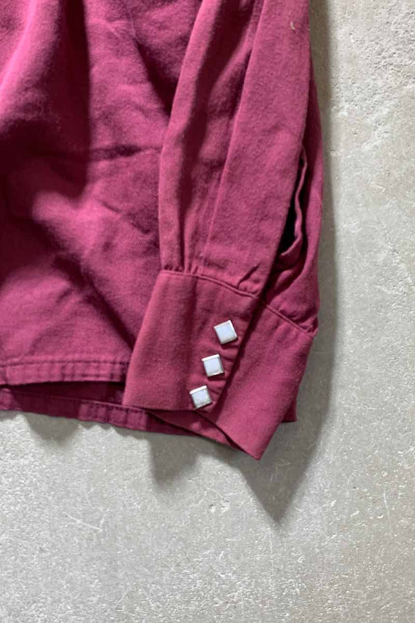 70'S L/S OPEN COLLAR RAYON WESTERN SHIRT / RED [SIZE: M USED]